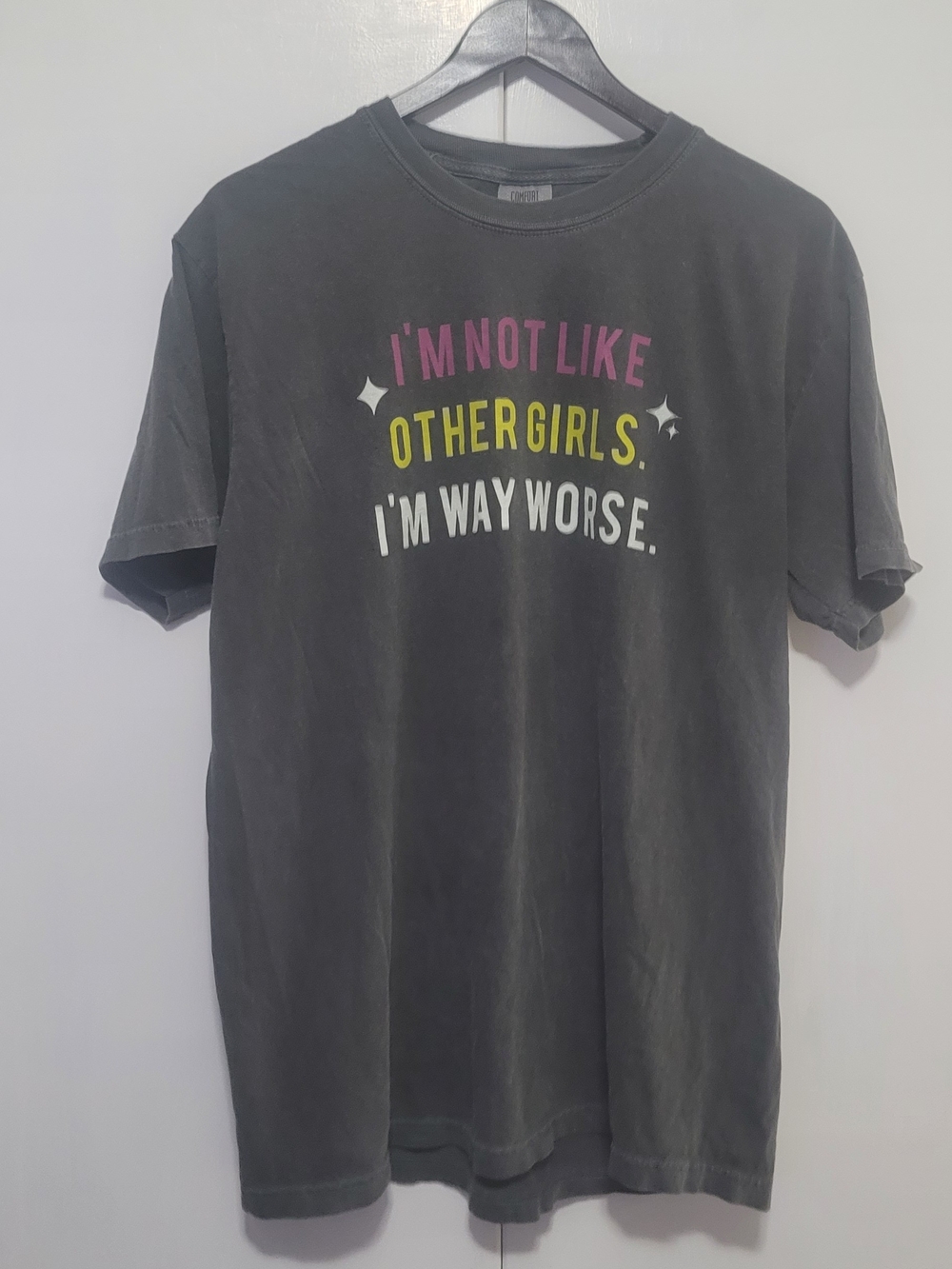 Comfort Colors Black Kids' Graphic Tee with Pink, Yellow & White Text